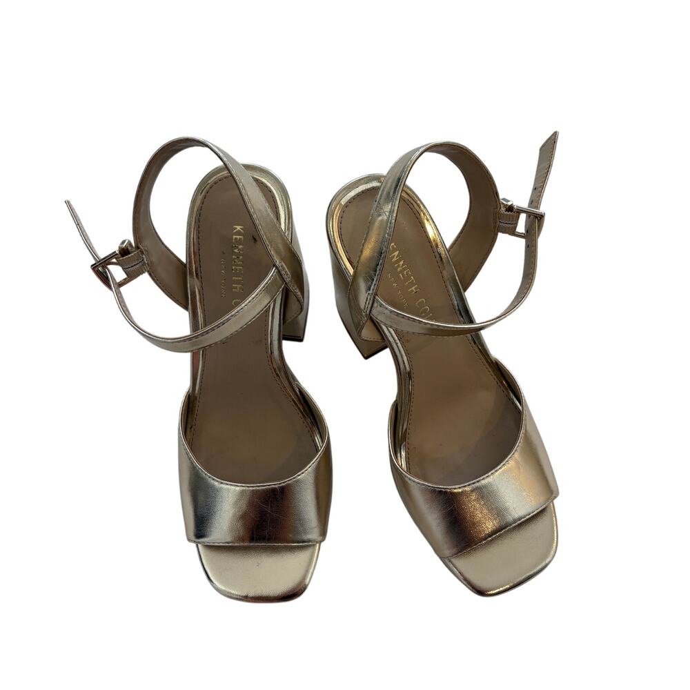 Kenneth Cole Gold Platform Ankle Strap 5" Heels Size 6.5